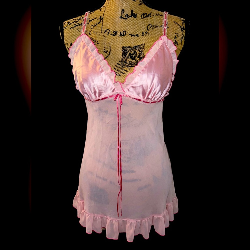 Vintage VS Victoria's Secret Pink Babydoll Chemise, M